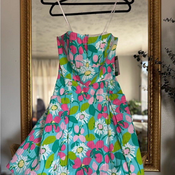 Lilly Pulitzer Blue Green Floral Strapless Dress - Picture 1 of 4